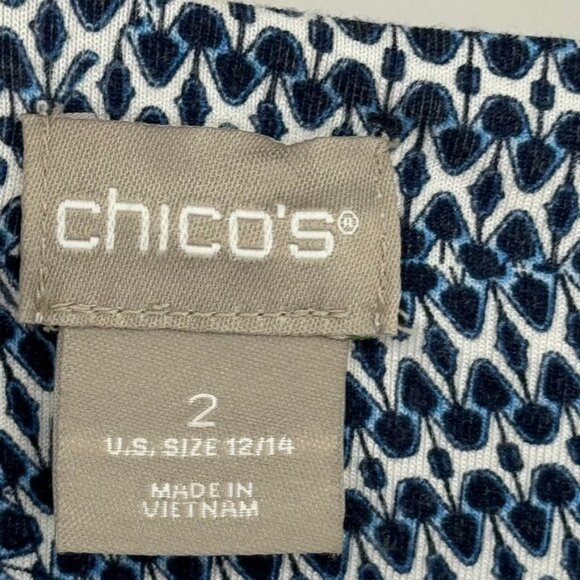 Chico's 2 Women's Blue pattern Maxi Dress Size large Rayon knit cap sleeve - Picture 3 of 10